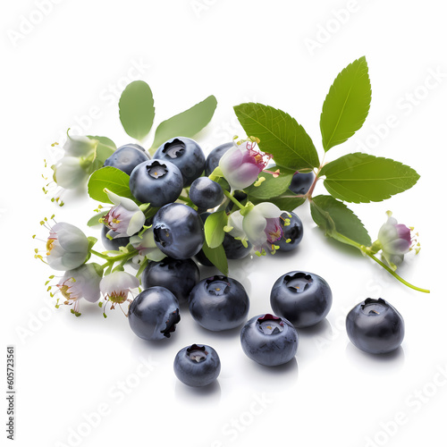 Blueberries With Leaves And Flowers Photography Illustration