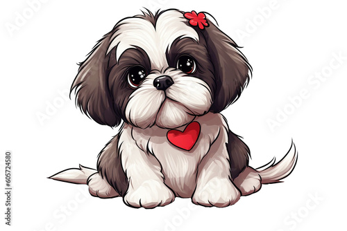Cute Shih Tzu in Valentines Day theme, Generative AI