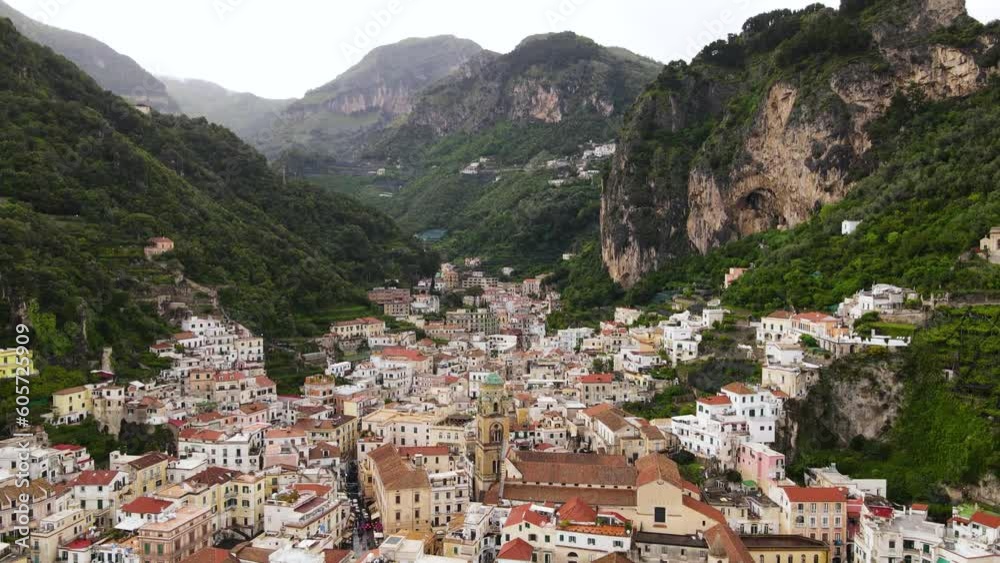 View of Amalfi cityscape on coast line of Mediterranean sea, Amalfi coast, Italy View of Amalfi cityscape on coast line of Mediterranean sea, Amalfi coast, Italy