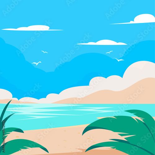 Flat beach summer background Flat design summer illustration landscape © AinStory
