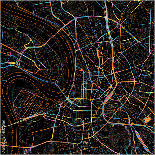 Colorful Map of Dusseldorf, North Rhine-Westphalia with all major and minor roads.