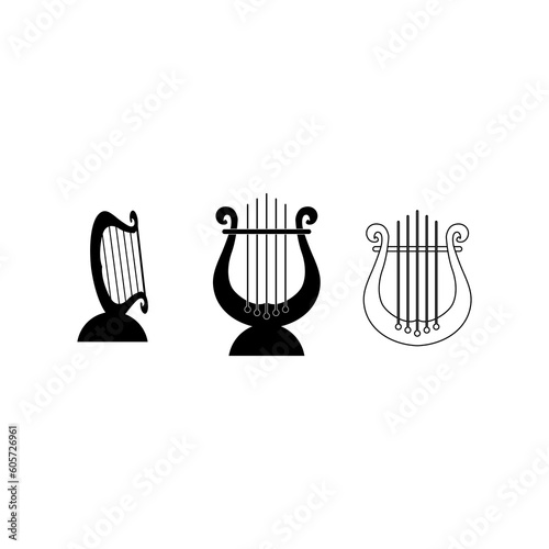 ancient harp and lyre icons collection isolated on white background