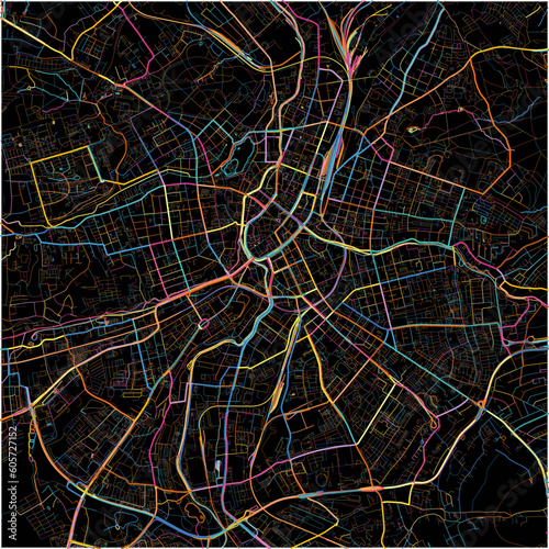 Colorful Map of Chemnitz, Saxony with all major and minor roads.