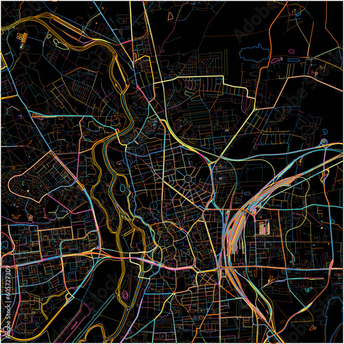 Colorful Map of HalleSaale, Saxony-Anhalt with all major and minor roads.