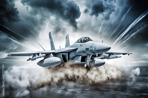 Military aircraft at war. Neural network AI generated art Generative AI photo