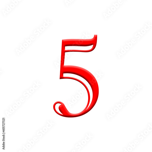 Red digits with shadows on transparent background