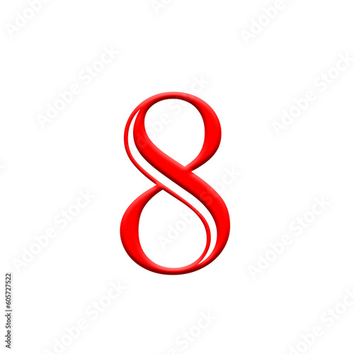 Red digits with shadows on transparent background