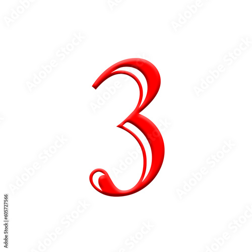 Red digits with shadows on transparent background