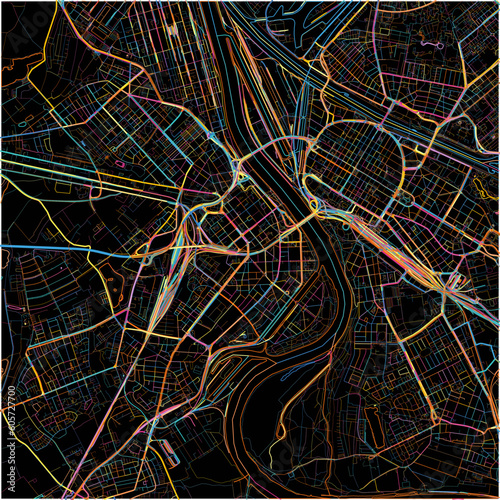 Colorful Map of LudwigshafenamRhein, Rheinland-Pfalz with all major and minor roads.