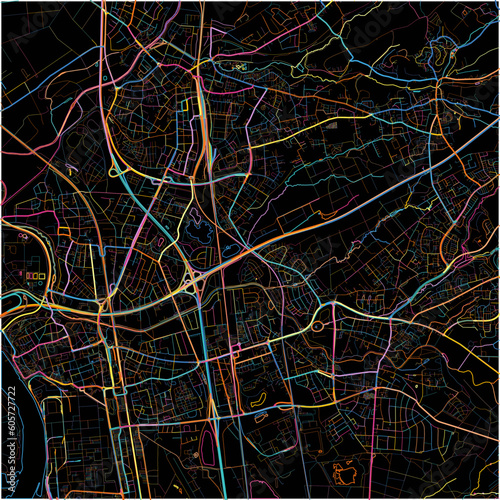 Colorful Map of Leverkusen, North Rhine-Westphalia with all major and minor roads.