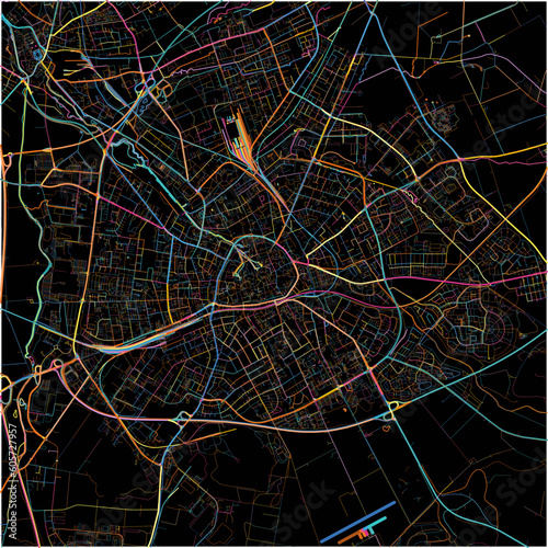 Colorful Map of Paderborn, North Rhine-Westphalia with all major and minor roads.