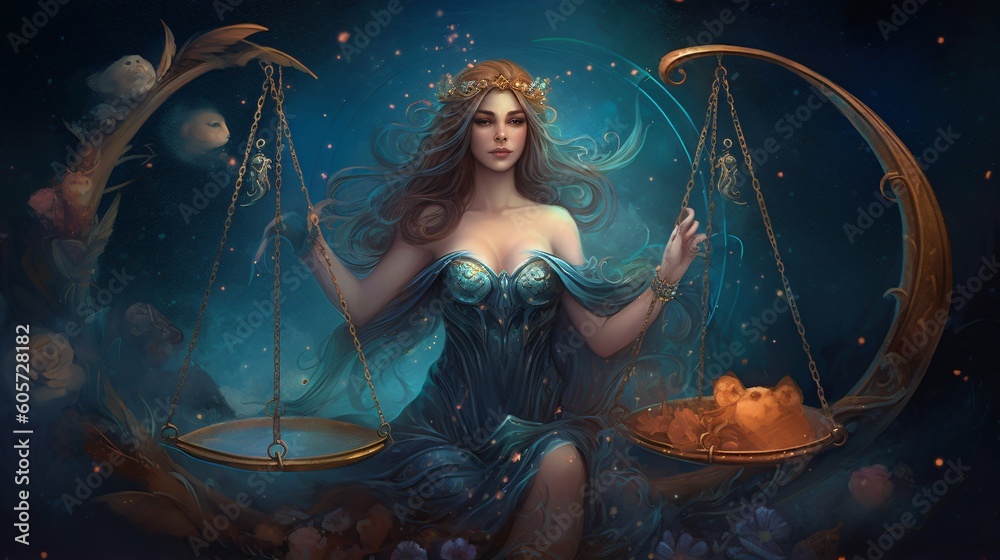 Fototapeta premium Libra Zodiac horoscope sign symbol, icon, background wallpaper design, astrology art, Generative AI