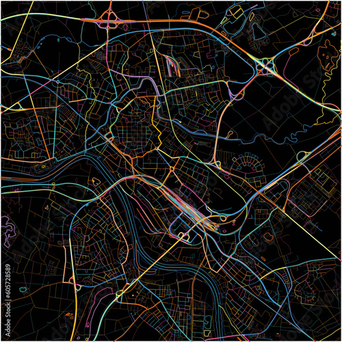 Fototapeta Naklejka Na Ścianę i Meble -  Colorful Map of Hanau, Hesse with all major and minor roads.