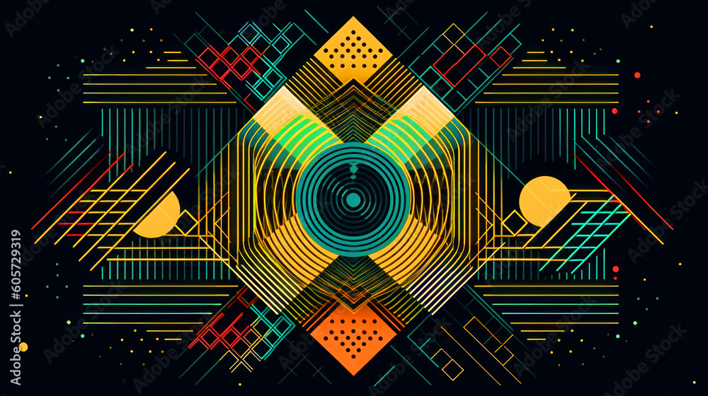 Abstract background with geometric elements 70's style. AI generative. Abstract background with geometric elements 70's style. AI generative.