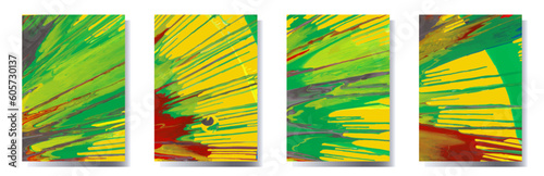 Abstract vertical social media posters set. Acryl painting dinamic and vibrant strokes inspired by Pollocks style. Colorful splatters wall art. Expressionism liquid spot pattern. Vector illustration.
