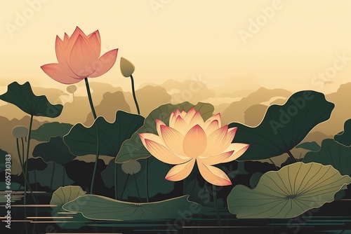 The illustration of lotus, AI contents by Midjourney