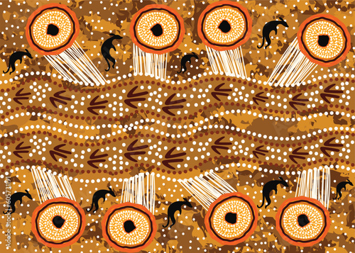 Vector background decorated with dot art of Aboriginal origin