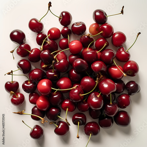 Top View Of Cherries On White Background Illustration