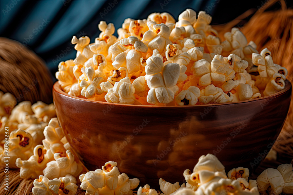 Freshly popped popcorn, Generative AI Freshly popped popcorn, Generative AI