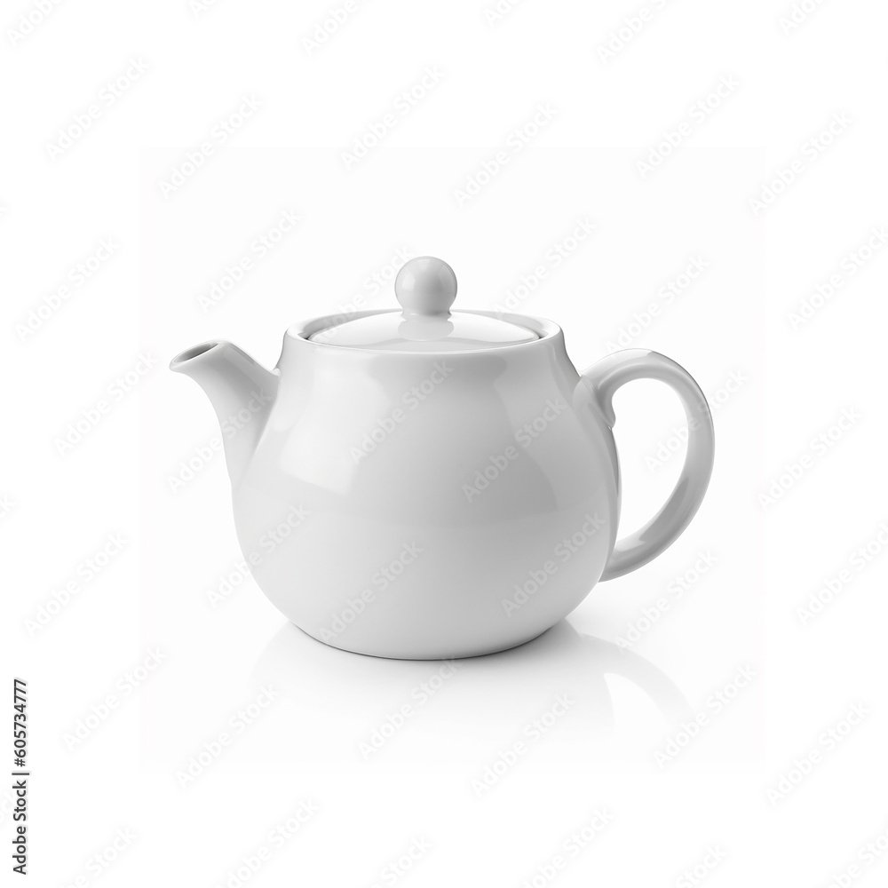 white ceramic teapot on white insulated background. generative AI white ceramic teapot on white insulated background. generative AI