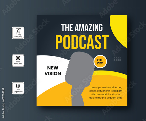 Business Podcast banner design, podcast streaming promotion.  online broadcast radio. Podcast new banner design 