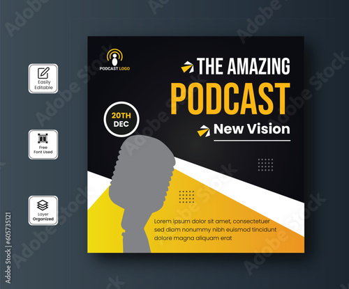 Business Podcast banner design, podcast streaming promotion.  online broadcast radio. Podcast new banner design 