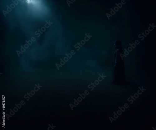 Scary smoke and fog atmospheric background with ghosts generative ai illustration art