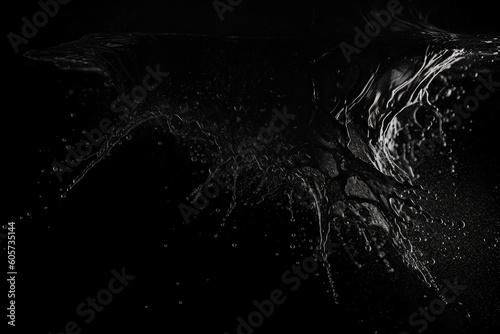 Graphic resources. Abstract dark and black liquid or matter splashing background with copy space. Generative AI photo