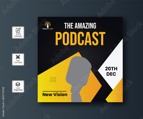 Business Podcast banner design, podcast streaming promotion.  online broadcast radio. Podcast new banner design 