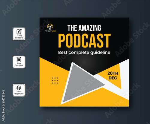 Business Podcast banner design, podcast streaming promotion.  online broadcast radio. Podcast new banner design 