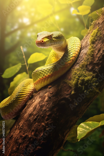 Closeup of a beautiful snake in the tree