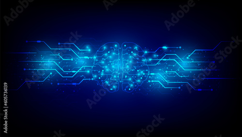 Artificial intelligence. Technology web background. Virtual concept, the circuit board on blue background.