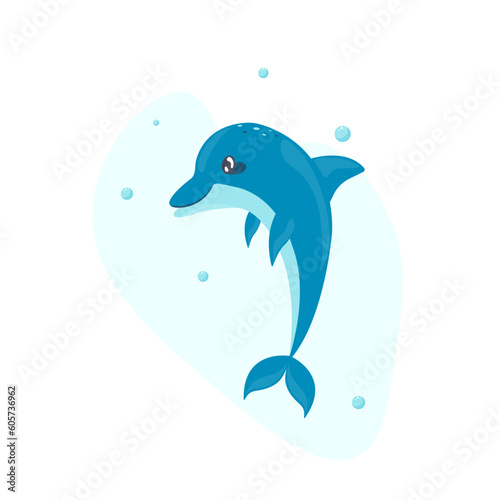 Dolphin jumping from the sea water on a white background. Vector isolated illustration