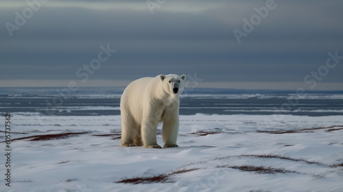 Polar bear walking on blocks of ice
