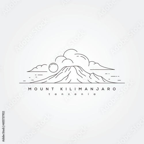 mount kilimanjaro landscape line art vector symbol illustration design, tanzania mountain national park minimal design
