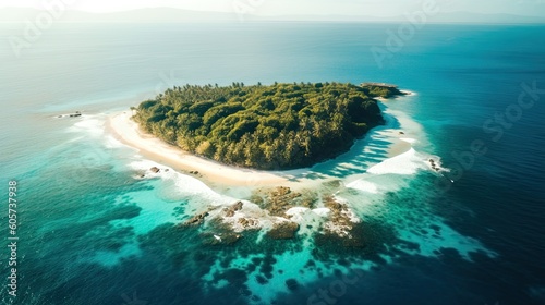Stunning Aerial View of a Tropical Island. Turquoise blue sea, trees and rocks. Generative ai © fotografci2019