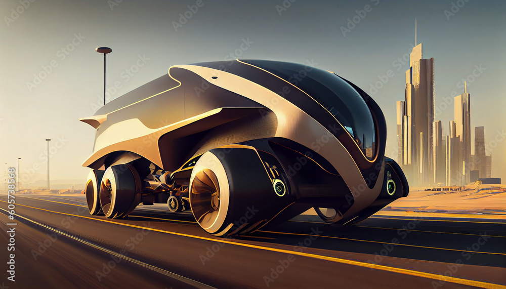 Futuristic sleek aerodynamic wagon, created with generative AI