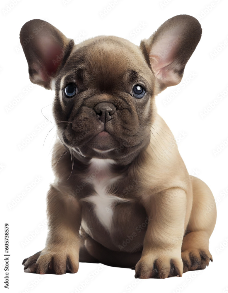 Cute small french bulldog puppy dog on transparent background, created with generative AI