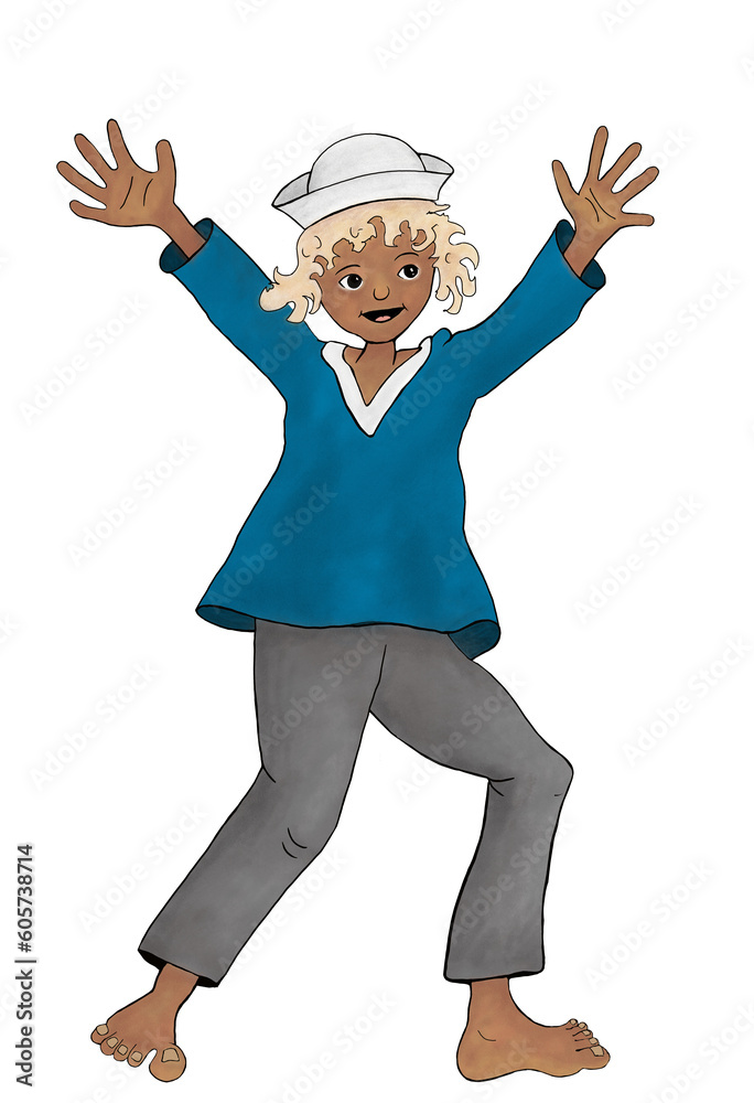 Child sailors in different positions, hand drawn Child sailors in different positions, hand drawn