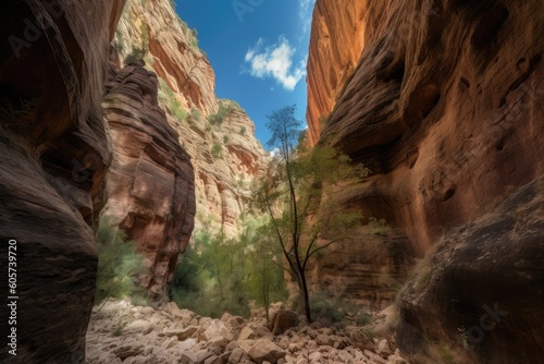 gorgeous canyon with natural rock formations towering overhead, created with generative ai