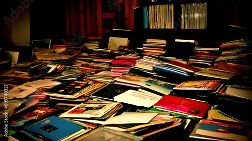 Stack of boxes with vinyl records.