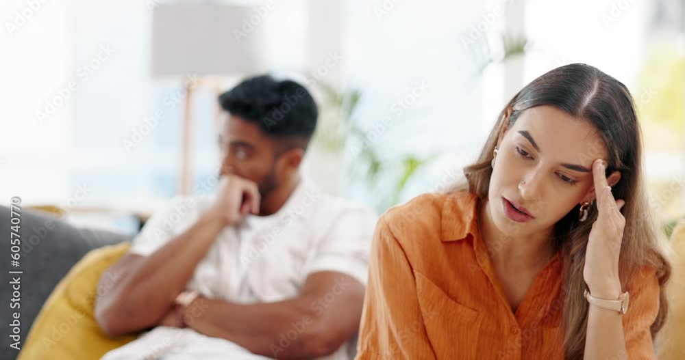 Frustrated woman talking to man in fight, conflict and problem of divorce, cheating and mad at home. Couple in argument, bad relationship and angry partner speaking about emotions, drama and stress Frustrated woman talking to man in fight, conflict and problem of divorce, cheating and mad at home. Couple in argument, bad relationship and angry partner speaking about emotions, drama and stress