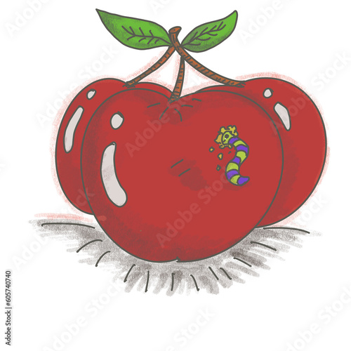 red apple with leaf