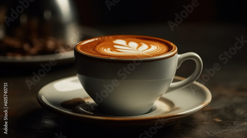 Cup of coffee with foam with defocused background