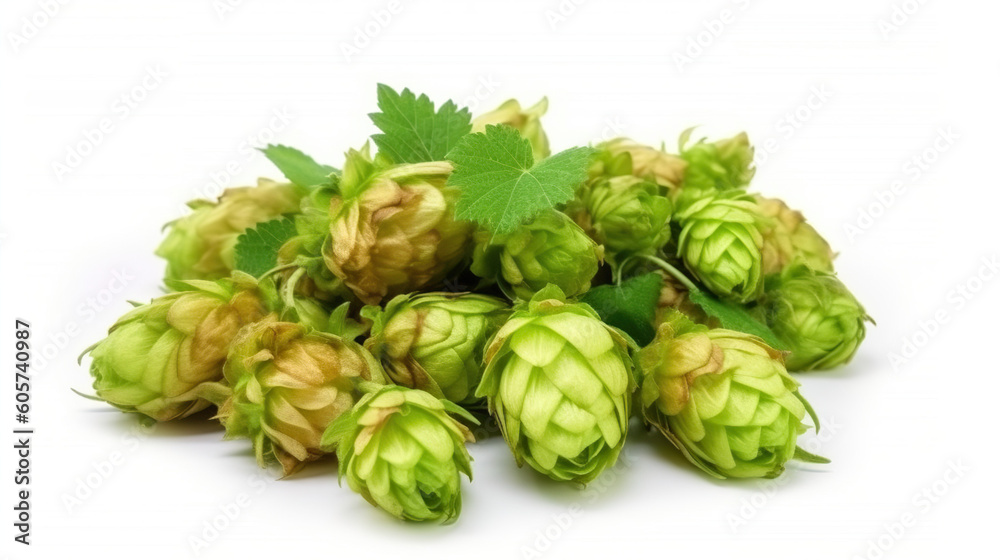 Close shot of hops on white background. Close shot of hops on white background.
