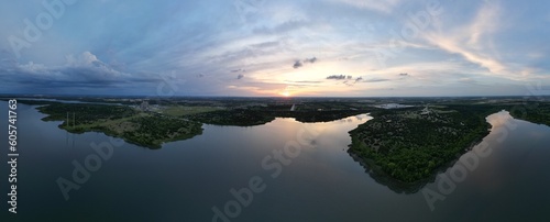 Fototapeta Naklejka Na Ścianę i Meble -  Sunset over Lake Walter E. Long in east Austin. 