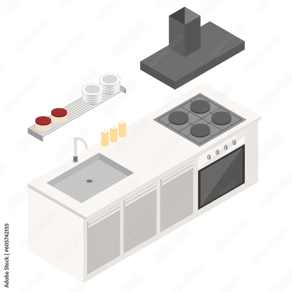 I-shape kitchen isometric design create from affinity designer. I-shape kitchen isometric design create from affinity designer.