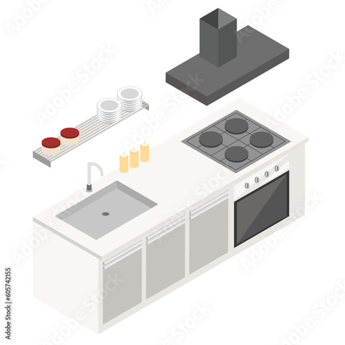 I-shape kitchen isometric design create from affinity designer.