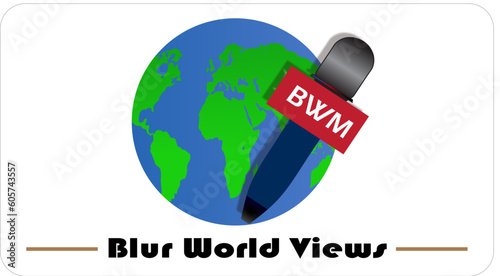 A logo with a microphone which is situated on world 