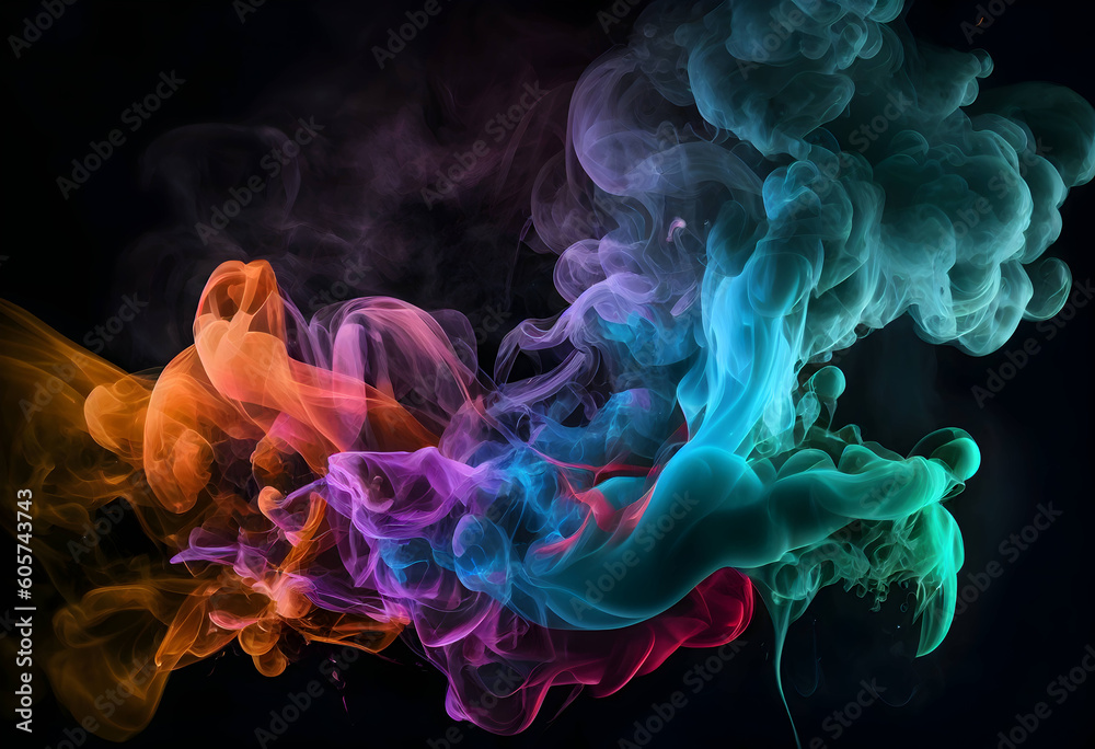 Fototapeta premium Abstract color mix , color drops in water , drop of Ink color mix paint falling on water Colorful ink in water. Beautiful colorful smoke abstract on black background